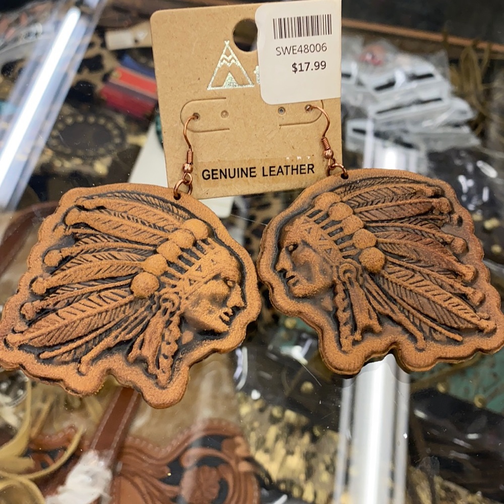 Leather Indian Chief Earrings